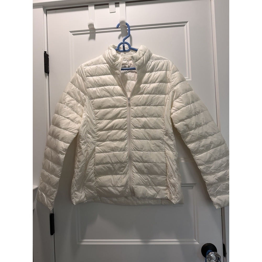 Be Inspired Down Packable Puffer Jacket White Quilted Lightweight Warm Large